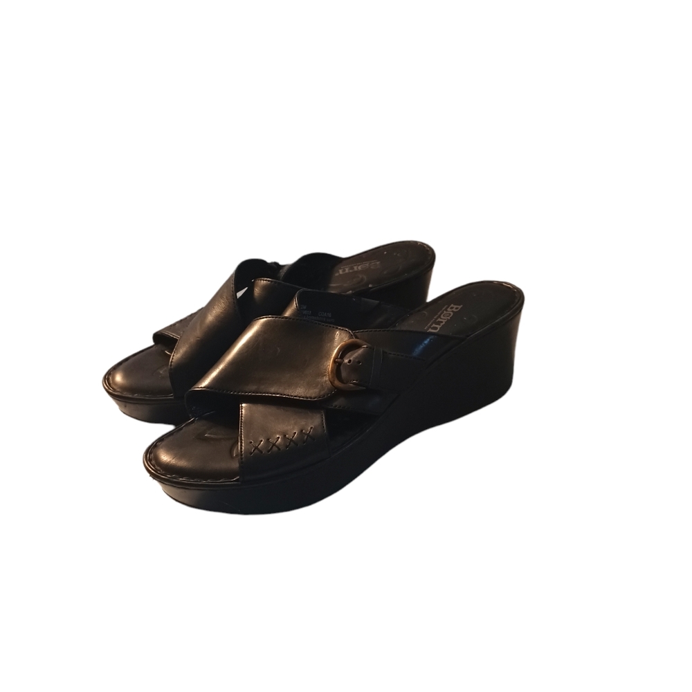 Born  Black leather wedge sandals  sz 12